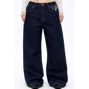 Cherry Blossom Embroidered Baggy Jeans